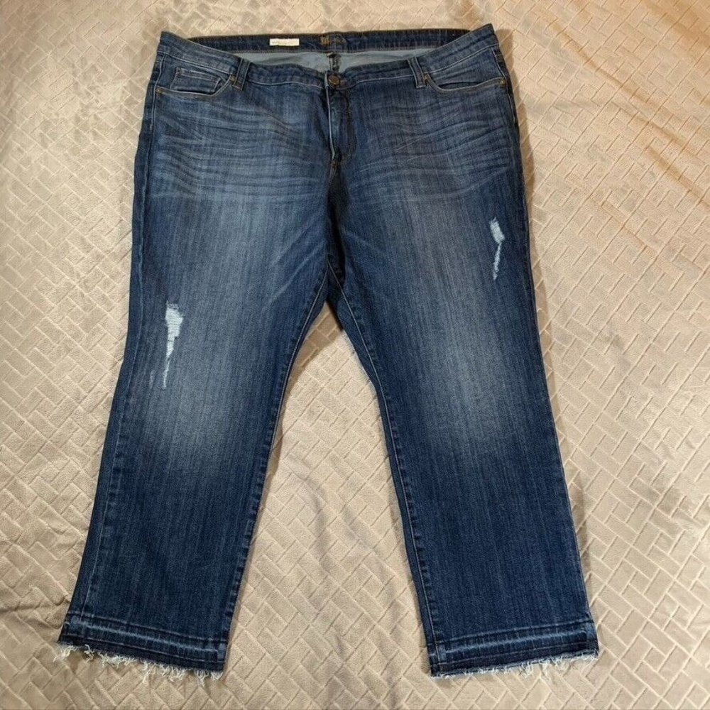 Kut From The Kloth Womens 22W Denim Jeans Blue Reese Straight Ankle Raw Hem